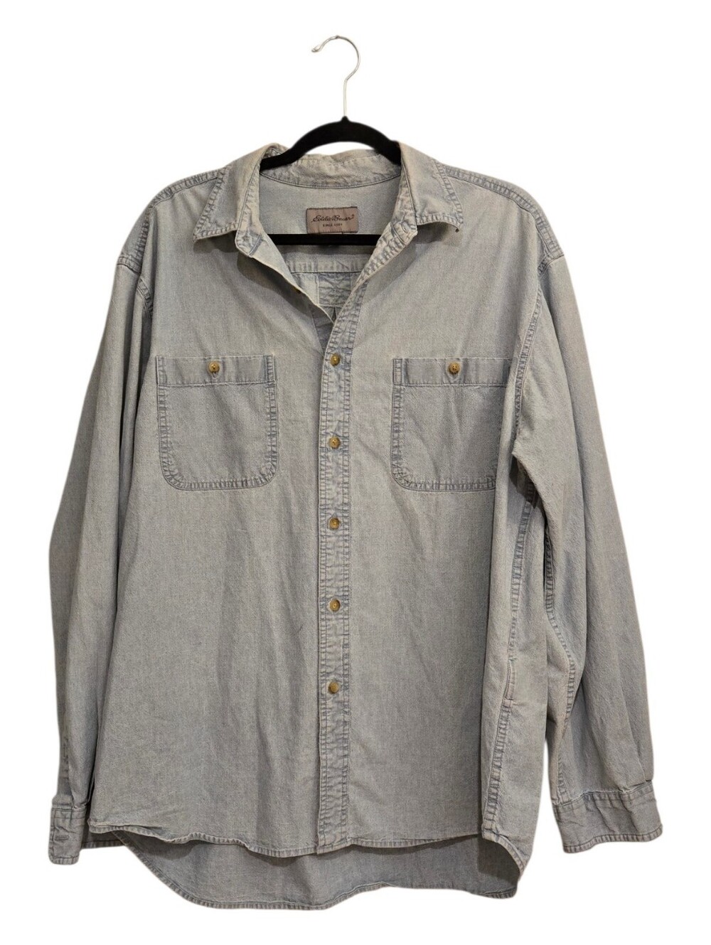 Vintage Eddie Bauer Light Wash Denim Button-Up Shirt - Men's Casual Work Size L